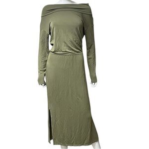 DKNY Olive Long Sleeve Dress stretch side slit elastic waist